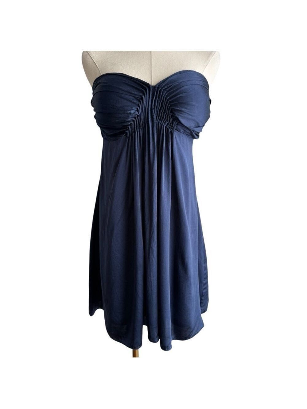 Miss Minuet 100% Silk Strapless Dress Sz M Navy Blue Mini Formal Prom Event GUC
